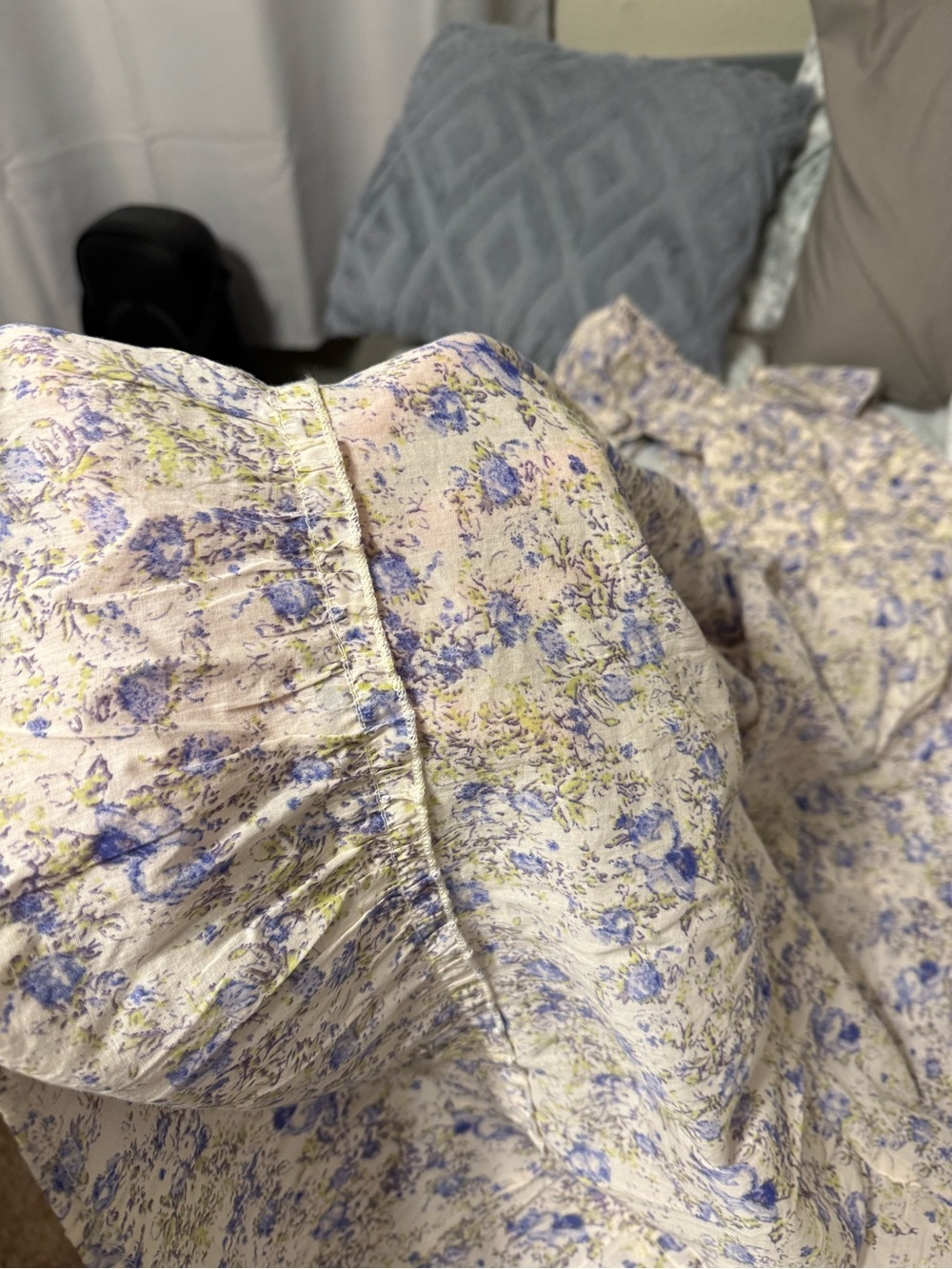 Floral Smocked Maxi Dress in Cream and Blue - Picture 5 of 5